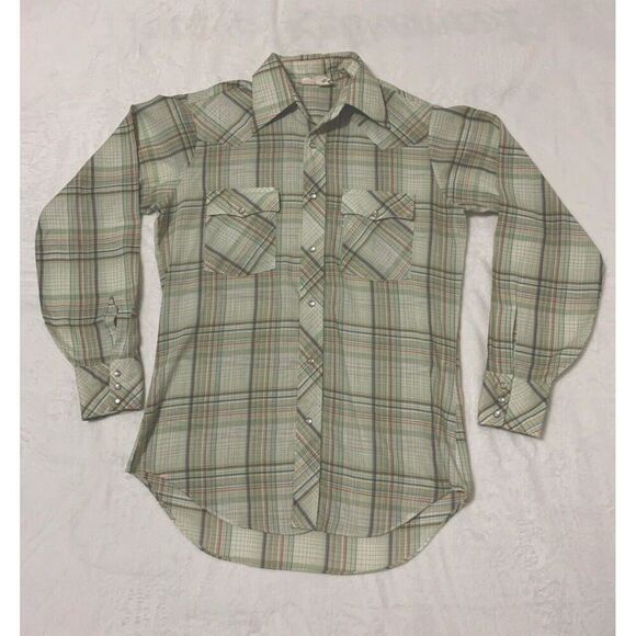 Levis Vintage 70’s Shirt Men's Medium Plaid Snaps White Tab Western - Picture 1 of 9